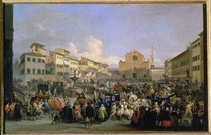 Kilátás a Piazza Santa Croce-ra egy karnevál alkalmából, 1846