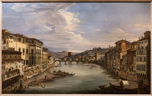 Kilátás az Arnóra a Ponte Vecchio felől az Alle Grazie híd felé