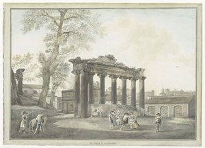 Kilátás a római Szaturnusz-templomra Le Temple de la Concorde (cím a tárgyon) Kilátás Rómára és környékére (sorozat címe) alkotó: Giovanni Volpato