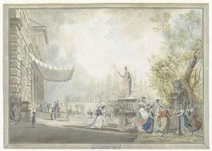 Kilátás a Villa Borghese Pincianára és a Villa Borghese kertekre Rómában La ville Borghese (cím a tárgyon) Kilátás Rómára és környékére (sorozat címe) alkotó: Giovanni Volpato