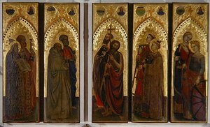 Szentek, szüzek és mártírok, 1350-60 körül (tempera, tábla)