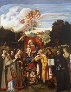 Madonna az angyalokkal, Szent Apollónia, Szent Ágoston, Szent Katalin, Szent József, Szent Gráta, Benizzi Szent Fülöp és Szent Borbála (Szent Gotthárd oltárkép) alkotó: Giovanni de Busi Cariani