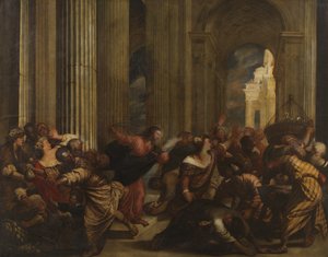 Krisztus kiűzi a pénzkölcsönzőket a templomból, 1575-90 körül