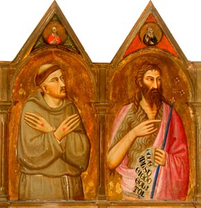 Szent Ferenc és Keresztelő János (bal oldali triptichon panelek) (tempera és aranylevél a panelen) alkotó: Giovanni del (follower of) Biondo