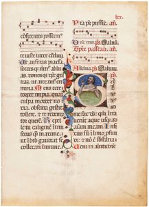 A zsoltáros a tengerben, "S" kezdőbetű egy illuminált jegyzett breviárium lapján, Bologna vagy Ferrara, 1440 körül (tinta és szín, pergamen). alkotó: Giovanni di Antonio da Bologna