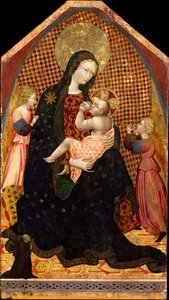 Madonna és gyermek két angyallal és egy adományozóval, kb. 1445. alkotó: Giovanni di Paolo