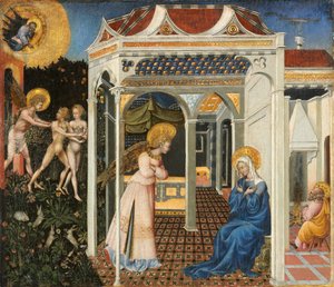 Az Angyali üdvözlet és a Kiűzetés a Paradicsomból c. 1435.