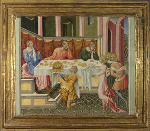 Keresztelő János fejét hozta Heródes Predella Panelhez, 1454 alkotó: Giovanni di Paolo