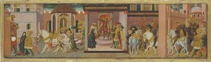 Traianus és az özvegy története, tabló egy cassone-ból, 1450 körül