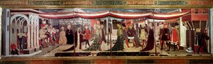 Az esküvői szertartáson a reneszánsz panel díszíti a Cassone Adimarit. Esküvői jelenet a Katedrális téren (Plaza de la Cathedrale Santa Maria del Fiore). A párok a kortezsban egy lombkorona alatt haladnak előre. Giovanni festménye, Ser Giovanni Scheggia (1