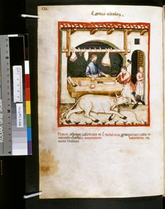 Ububchasym de Baldach Theatrum sanitatis: "Carnes Vitulorum", a 14. század első évtizede (miniatűr) alkotó: Giovannino de