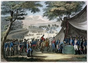 Hoche tábornok (1768-97) által a Vendee-i területek megnyugtatása 1795. április 20. (színes metszet)