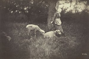Pásztorlány egy fának támaszkodva, két báránnyal, 1870.