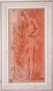 Bacchus (toll és barna tinta, és papíron mossa) alkotó: Girolamo Mazzola Bedoli