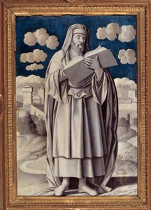 Arisztotelész (Kr. e. 384-322) görög filozófus portréja lábán Girolamo Mocetto (1458-1531) festménye 1531 Párizs. Musee Jacquemart Andre - Arisztotelész (Kr. e. 384-322) görög filozófus teljes alakos portréja. Girolamo Mocetto (1458-1531) festménye 15