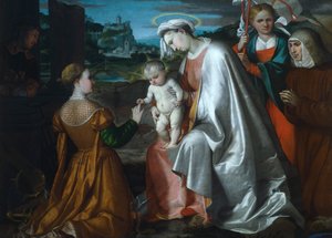 Szent Katalin misztikus házassága Ursula, Lawrence és Angela Merici szentek jelenlétében, Girolamo Romanino (kb. 1484-1562 után)