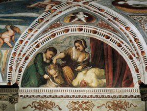 Judit és Holofernész története, Girolamo Romanino freskóinak részlete (kb. 1484-1559 után), Bernardo Clesio megrendelője
