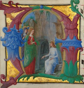 Kéziratos megvilágítás a szent asszonyokkal a sírnál kezdetben A..., olasz, kb. 1490-1500.