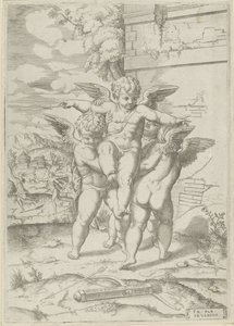 Amor és három putti alkotó: Giulio Bonasone (attributed to)
