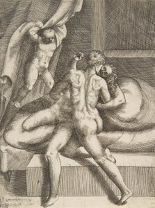 Apollo és Leucothea, Az istenek szerelmeiből, kb. 1531-76. alkotó: Giulio Bonasone