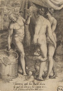 Bacchus szőlőt ad a nőknek, "Az istenek szerelmei", 1531-60. alkotó: Giulio Bonasone