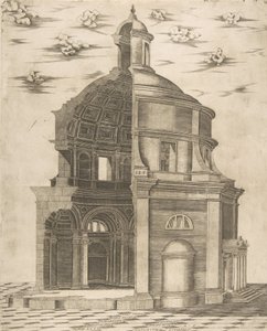 Egy Neptunusz tiszteletére szentelt római templom külső és belső része, 1541.