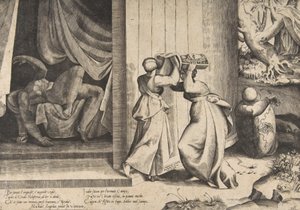 Judit átadja Holofernész fejét szolgálólányának, a lefejezett Holofernésznek..., 1531-7 alkotó: Giulio Bonasone