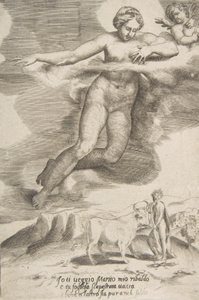 Juno nézi a Jupitert és Iót, Az istenek szerelmeiből, 1531-60. alkotó: Giulio Bonasone