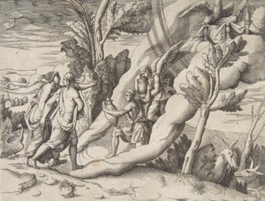 Jupitert és Junót a mennyekben fogadta Ganymedes és Hebe, a hadosztálytól..., 1531-76. alkotó: Giulio Bonasone