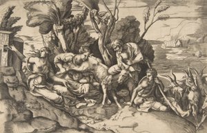 Jupitert szoptatta Amalthea kecske, 1531-76. alkotó: Giulio Bonasone
