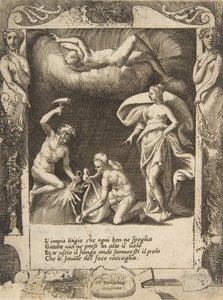 Litigiumot eltávolítanak a Káosz testéből, miközben anyját a levegőbe dobják, beállítva..., 1531-76. alkotó: Giulio Bonasone