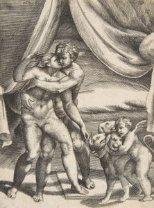 Pluto és Proserpine, Az istenek szerelmeiből, kb. 1531-76. alkotó: Giulio Bonasone
