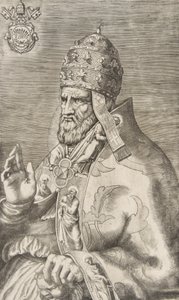 Marcellus pápa portréja, jobb kéz balra emelve, kb. 1555. alkotó: Giulio Bonasone