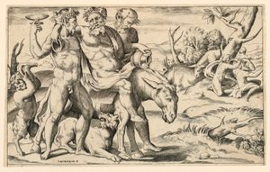 Silenus lovaglás egy szamáron alkotó: Giulio Bonasone