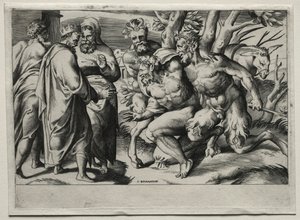 Silenus és Midas király, 16. század közepe. alkotó: Giulio Bonasone