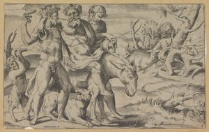 Silenus szamáron lovagol alkotó: Giulio Bonasone