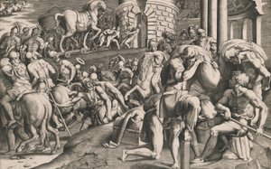 A trójaiak berángatják a falovat a városba, 1545.