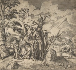A Szent Család többi tagja Egyiptomba menekült, 1531-76. alkotó: Giulio Bonasone