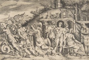 Jászon és Médea története balról fiát hordja le, középen ő..., 1531-76. alkotó: Giulio Bonasone