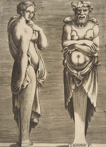 Két kifejezés, egy nimfa balra Silvanus jobbra, kb. 1530-50. alkotó: Giulio Bonasone