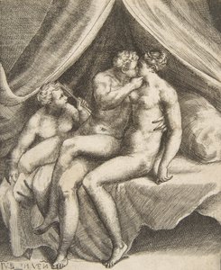 Vénusz és Mars, Az istenek szerelmeiből, 1531-60. alkotó: Giulio Bonasone