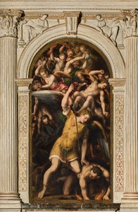 Északi kereszthajó, Szent Mihály arkangyal oltára, Mihály arkangyal megöli a gonoszt, Giulio Campi 1566