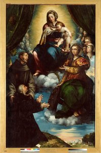 A Madonna és a gyermek, Alesandriai Szent Katalin, Szent Ferenc és Pietro Martire Print