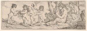 Bacchanal lantot játszó szatírral, körülvéve négy figurával, akik egy s... felé néznek, 1640-60. alkotó: Giulio Carpioni