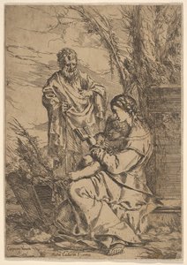 Szent Család a Szűzanyával olvas, a Szűz profilban ül, baljában könyvvel..., 1640-60. alkotó: Giulio Carpioni