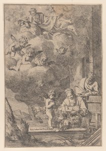 A Szent Család a Szűzanyával Krisztust a bölcső fölött tartja, 1640-60., 1640-60. alkotó: Giulio Carpioni