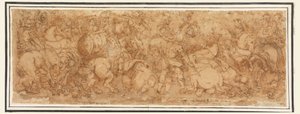 Rajz, csatajelenet, 1524-46 alkotó: Giulio Romano
