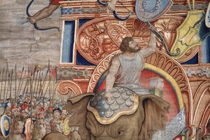 Flamand kárpit. Scipio cselekedetei sorozat. Zamai csata. Giulio Romano karikaturista. Balthasar van Vlierden (?) műterme, Brüsszel. 1523-1532. Részlet. alkotó: Giulio Romano