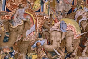 Flamand kárpit. Sorozat Scipio cselekedetei: A zamai csata. Giulio Romano karikaturista. Balthasar van Vlierden (?) műterme, Brüsszel. 1523-1532. Részlet. alkotó: Giulio Romano
