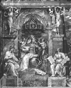I. Szilveszter pápa (314-335) a Hit és a vallás között, Raphael Rooms (lásd még: 252793 és 252794) alkotó: Giulio Romano
